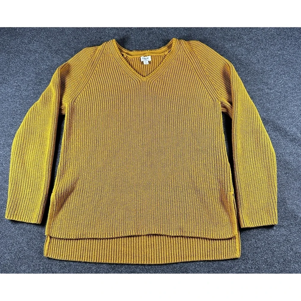J. Crew Cotton V-neck Tunic Sweater Women's Size Large Mustard Yellow Minimalist